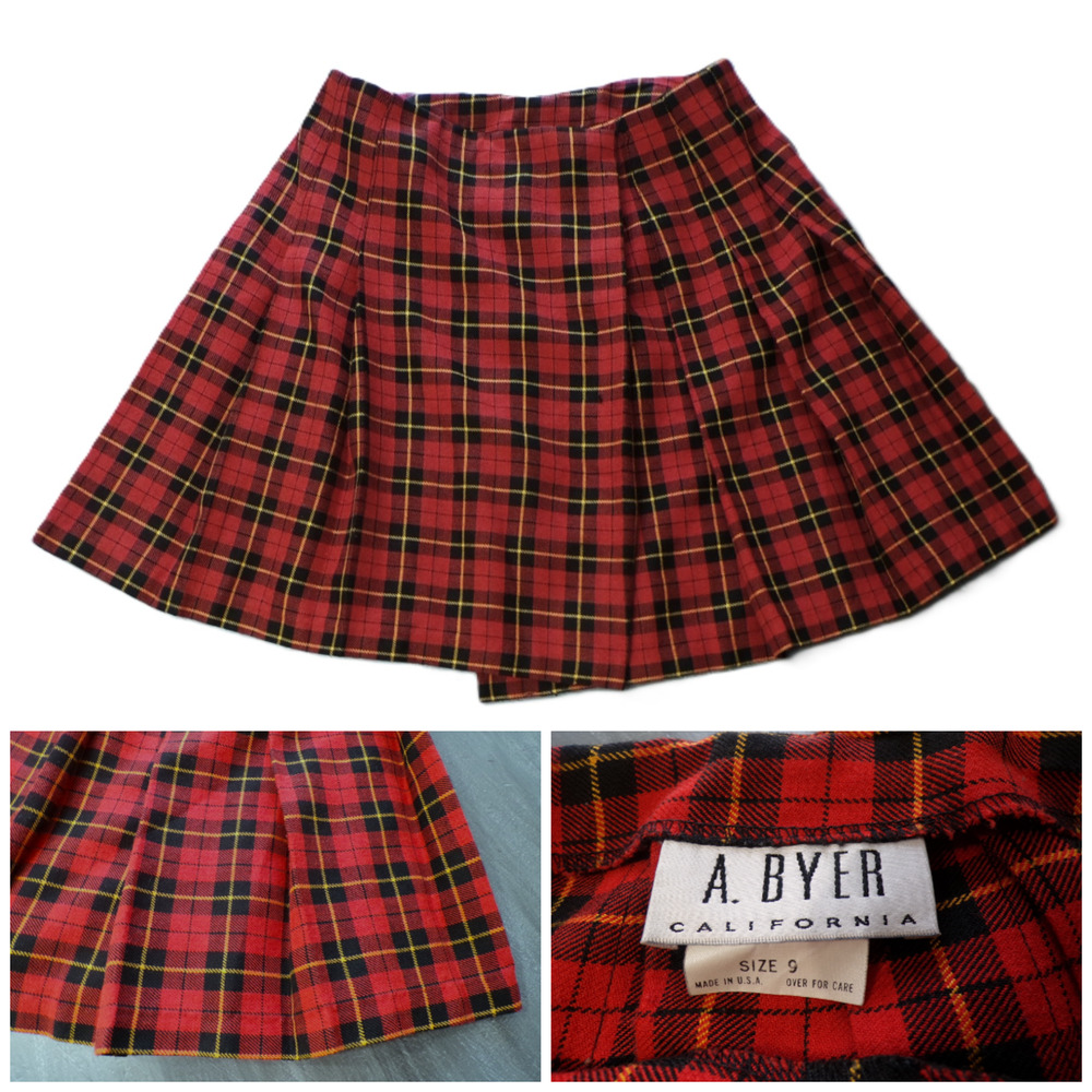 Vtg y2k Red Black Plaid Mini Skirt 8 M Pleats Checkered Preppy Dark Academia USA
